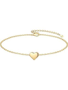 Tiny Heart-Gold Engraving-Gift Sterling Silver Dainty Link Chain Bracelet